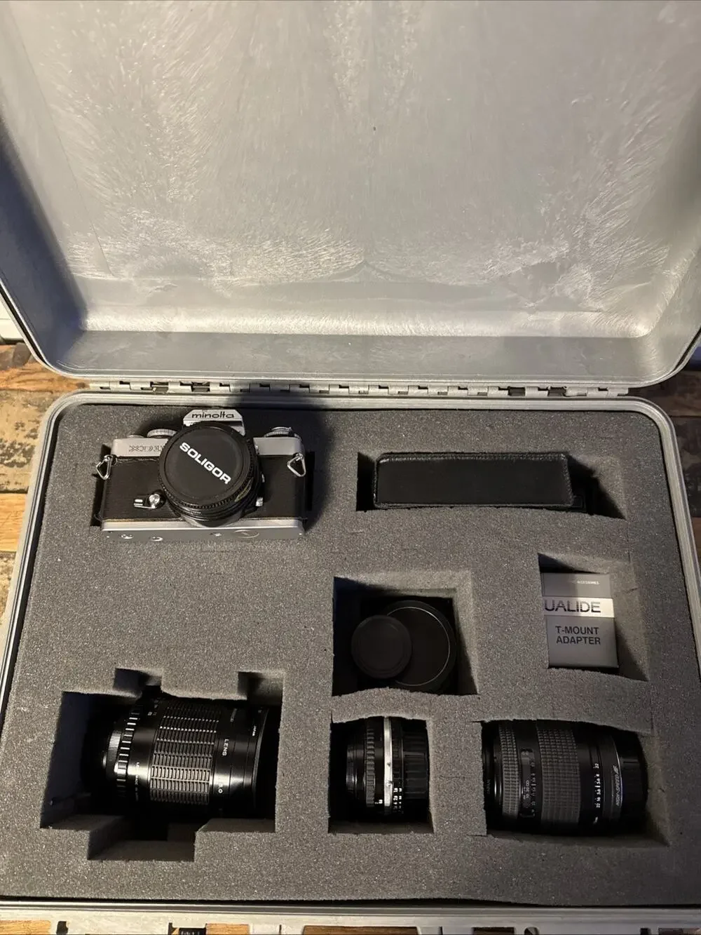 Minolta XD11 35mm SLR Film Camera Kit w/ Lenses, Auto Winder D, Case - Untested